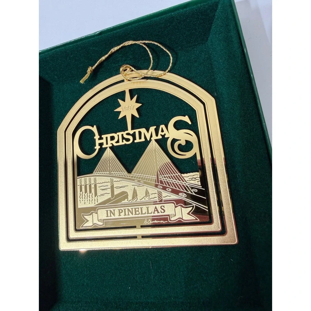 1997 Florida EasterSeal Society 24k GoldBrass Sunshine SkywayBridge Ornament 992